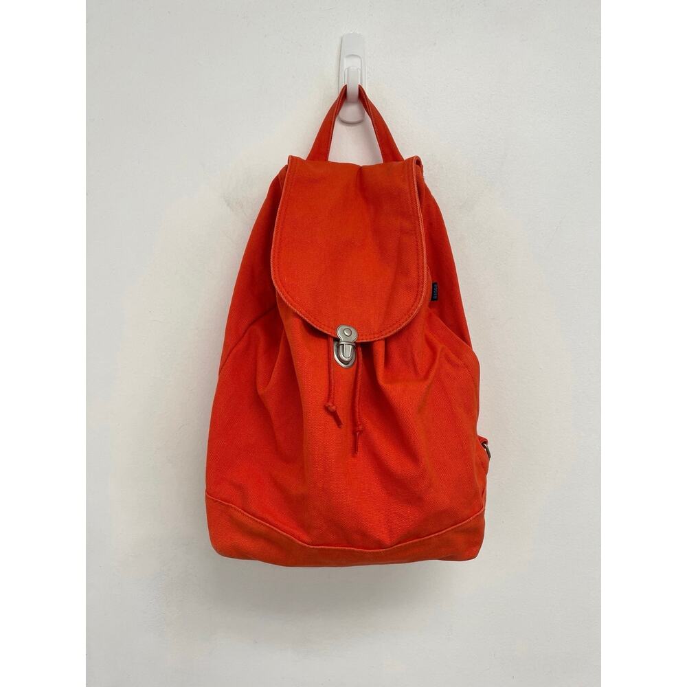 Baggu Canvas Drawstring Foldover Flap Backpack Adjustable Straps Orange Colorful